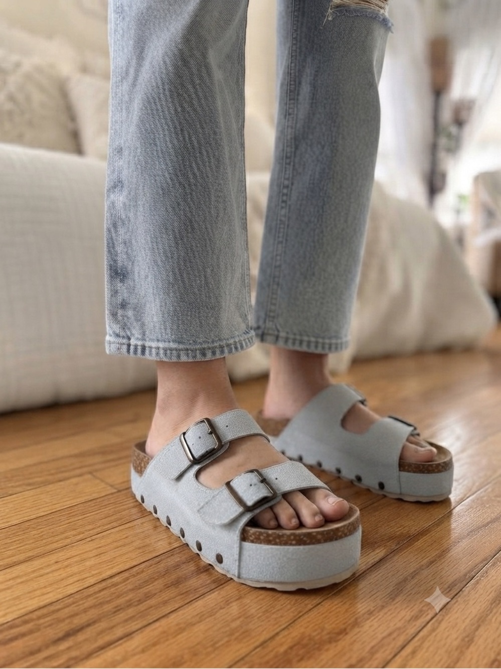 Altar’d State Serenna Double Buckle Platform Slide Sandal in Pale Blue size 9